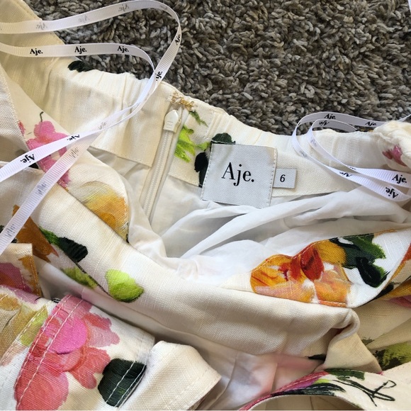 NEW BEST AJE Clara Linen Floral Mini Dress White Pink Blush Spring Back Bow - Picture 8 of 13